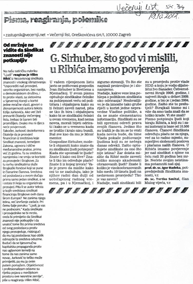 Večernji list, 19.10.2012.